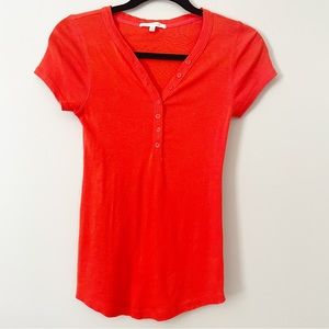 Pure + good Anthropologie orange short sleeve shirt with button up neck line xs
